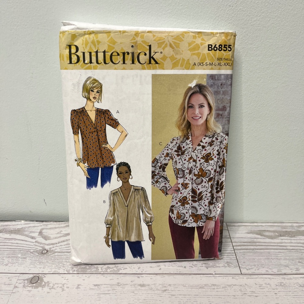 Butterick B6855 Misses Top Sewing Pattern V-Neck Blouse Sizes XS-XXL B6855A